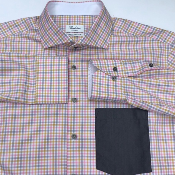 Stenstroms fitted body checkered 2 fold super cotton dress shirt Sz 18/46 - Picture 8 of 8